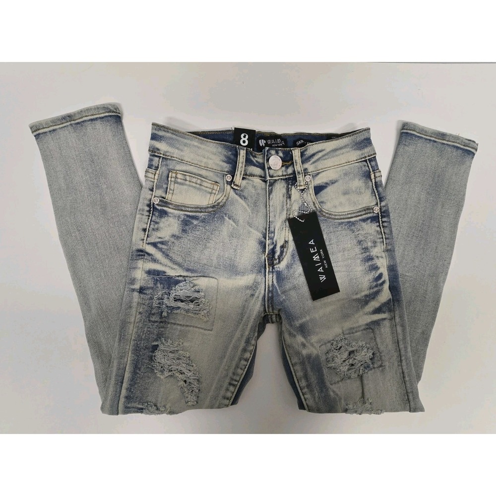 Waimea Boys Distressed Bleach Wash Blue Jeans Size 8 NWT